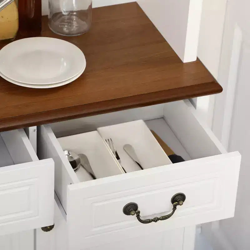HOMCOM Armoire de cuisine avec détails antiques, Meuble de rangement autoportant avec étagères réglables sur 3 niveaux, Vaisselier de salle à manger, Blanc