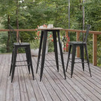 Flash Furniture Declan Table de bar commerciale intérieure/extérieure, plateau rond de 23,75 po en polyrésine toutes saisons avec base en acier