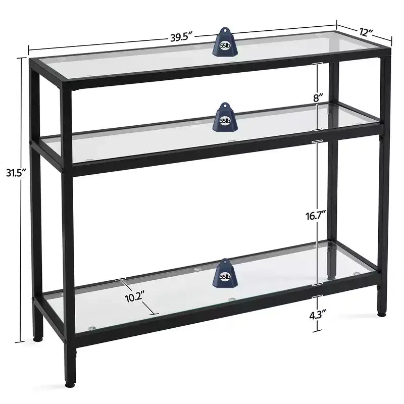 Yaheetech Table console à 3 niveaux en verre trempé pour véranda
