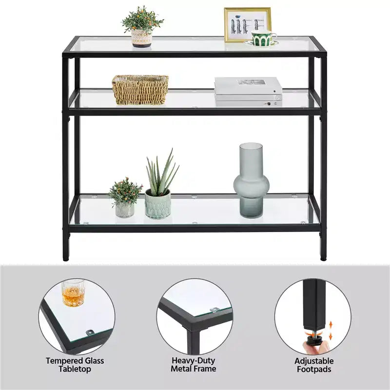 Yaheetech Table console à 3 niveaux en verre trempé pour véranda