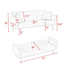 Canapé-lit double convertible capitonné gris - 19.00 x 71.00 x 30.00
