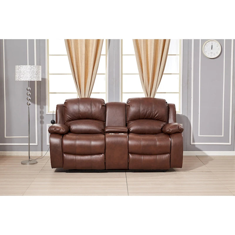 Causeuse inclinable électrique 2 places en cuir reconstitué avec console