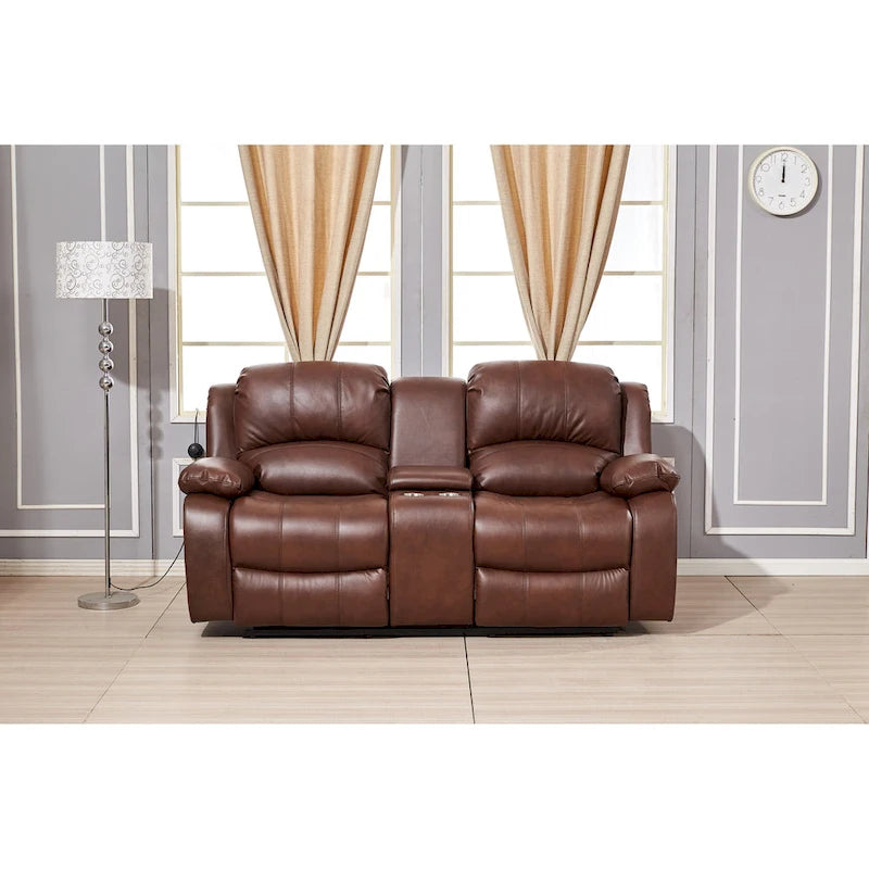 Causeuse inclinable électrique 2 places en cuir reconstitué avec console