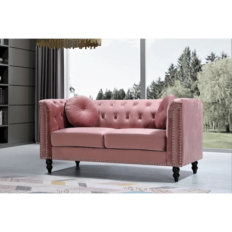Causeuse Chesterfield classique en velours et clous décoratifs