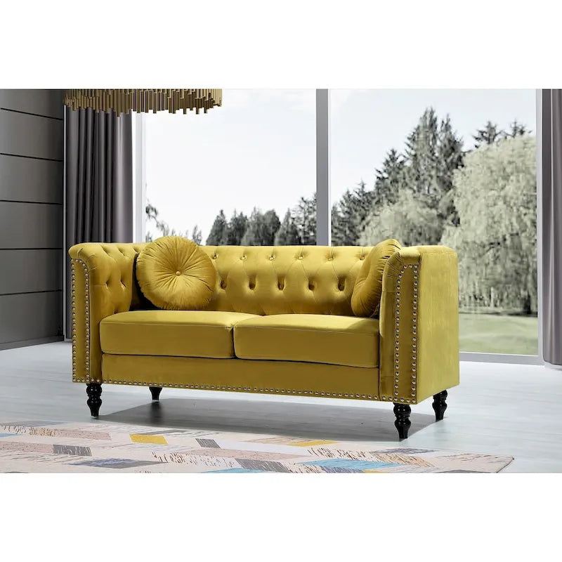 Causeuse Chesterfield classique en velours et clous décoratifs