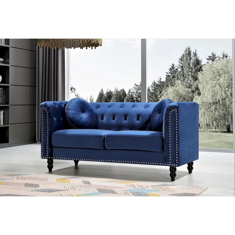 Causeuse Chesterfield classique en velours et clous décoratifs