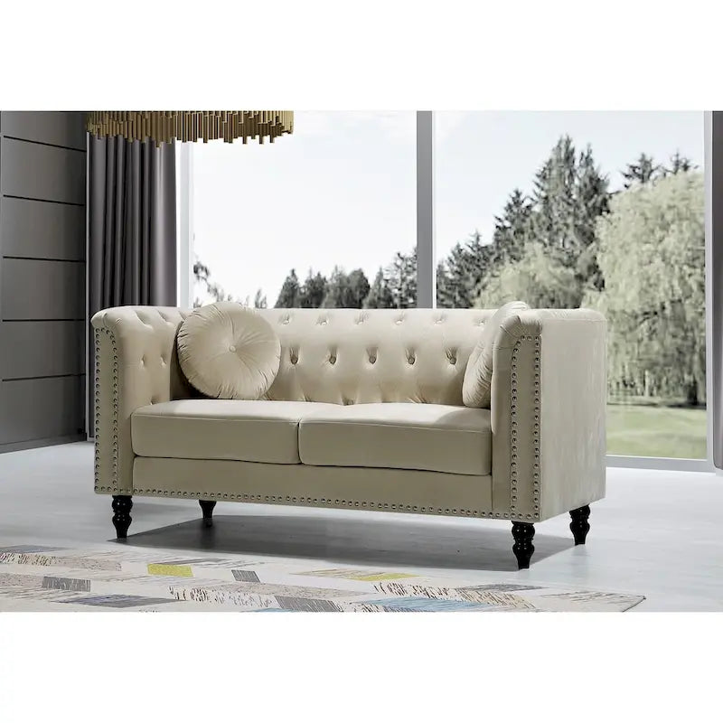Causeuse Chesterfield classique en velours et clous décoratifs