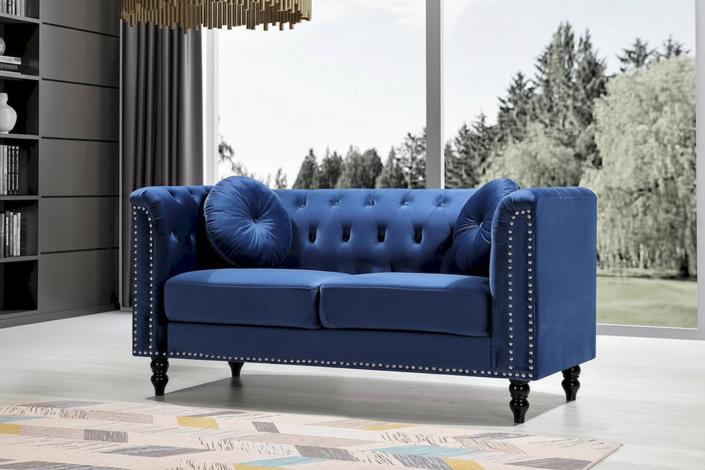 Vivian Classic Velvet Kittleson Nailhead Chesterfield Loveseat