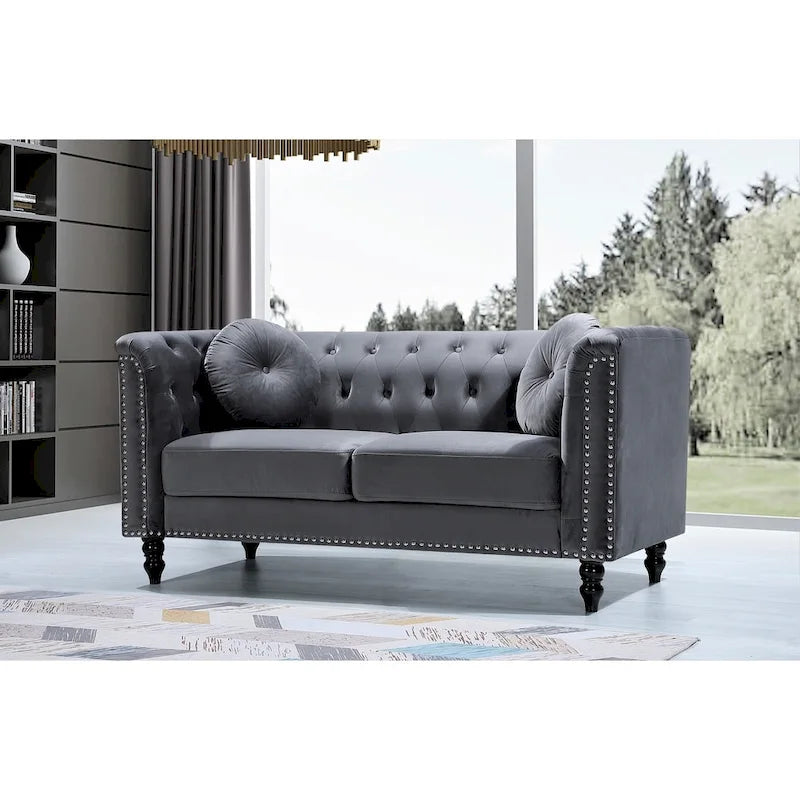 Causeuse Chesterfield classique en velours et clous décoratifs