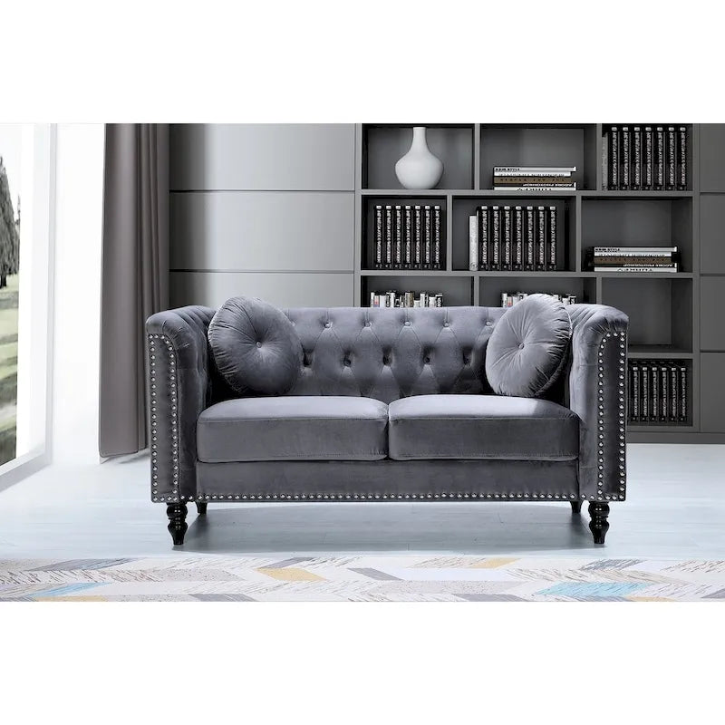 Causeuse Chesterfield classique en velours et clous décoratifs