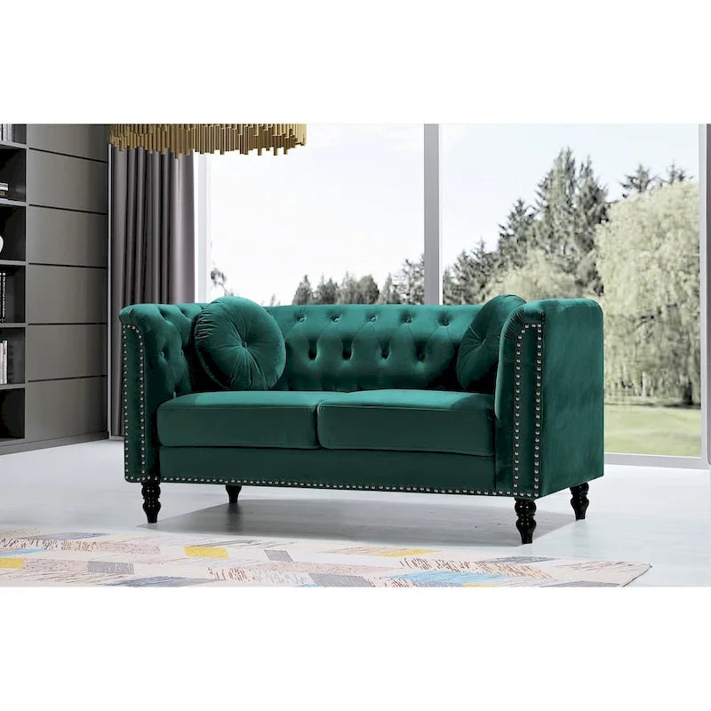 Causeuse Chesterfield classique en velours et clous décoratifs