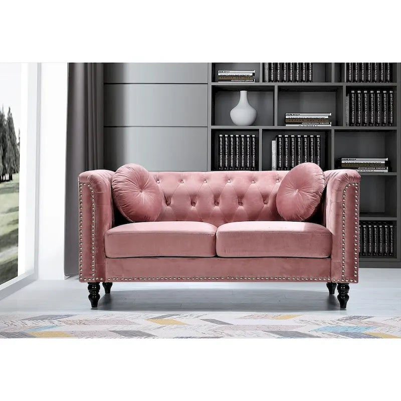 Causeuse Chesterfield classique en velours et clous décoratifs