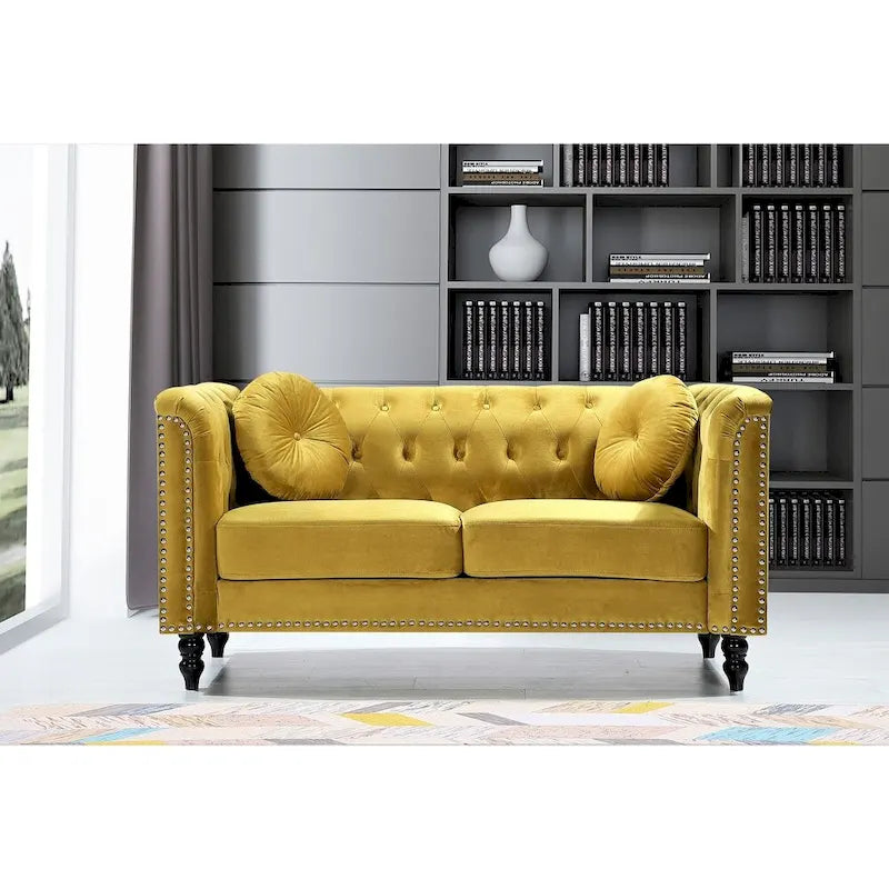 Causeuse Chesterfield classique en velours et clous décoratifs