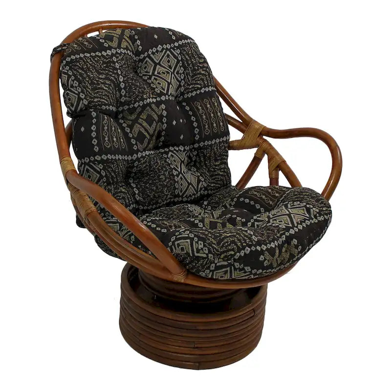 Fauteuil à bascule pivotant en rotin Bali avec coussin tapisserie