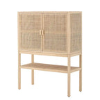 Meuble bas en rotin tressé et bois avec 2 portes