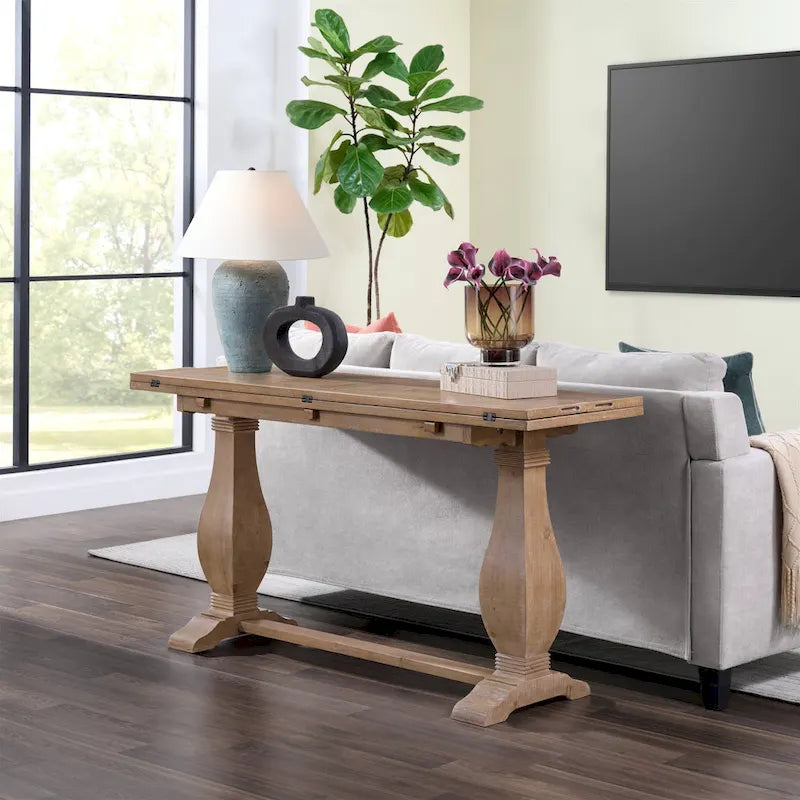 Table console Napa 60 en bois massif avec plateau rabattable pour canapé