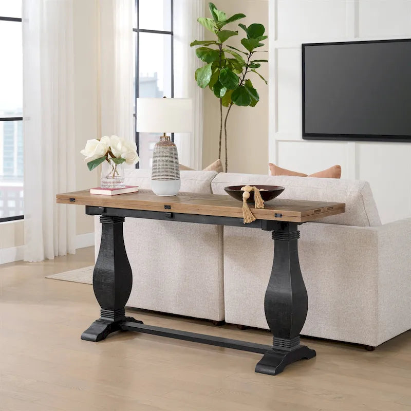 Table console Napa 60 en bois massif avec plateau rabattable pour canapé