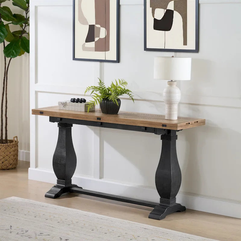 Table console Napa 60 en bois massif avec plateau rabattable pour canapé