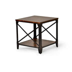 Table d'appoint carrée rustique en bois massif et fer