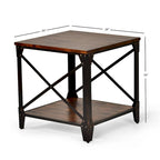 Table d'appoint carrée rustique en bois massif et fer