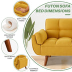 75.39 Canapé-lit Futon, Canapé Futon Pliant Convertible Transat Inclinable Pour Salon Avec 2 Oreillers/Accoudoirs