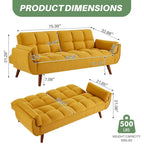 75.39 Canapé-lit Futon, Canapé Futon Pliant Convertible Transat Inclinable Pour Salon Avec 2 Oreillers/Accoudoirs