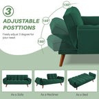 75.39 Canapé-lit Futon, Canapé Futon Pliant Convertible Transat Inclinable Pour Salon Avec 2 Oreillers/Accoudoirs