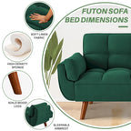 75.39 Canapé-lit Futon, Canapé Futon Pliant Convertible Transat Inclinable Pour Salon Avec 2 Oreillers/Accoudoirs