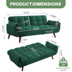 75.39 Canapé-lit Futon, Canapé Futon Pliant Convertible Transat Inclinable Pour Salon Avec 2 Oreillers/Accoudoirs