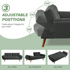 75.39 Canapé-lit Futon, Canapé Futon Pliant Convertible Transat Inclinable Pour Salon Avec 2 Oreillers/Accoudoirs