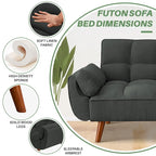75.39 Canapé-lit Futon, Canapé Futon Pliant Convertible Transat Inclinable Pour Salon Avec 2 Oreillers/Accoudoirs