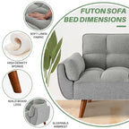 75.39 Canapé-lit Futon, Canapé Futon Pliant Convertible Transat Inclinable Pour Salon Avec 2 Oreillers/Accoudoirs