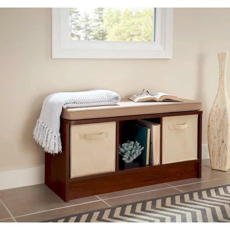 Banc de rangement 3 cubes avec coussin beige