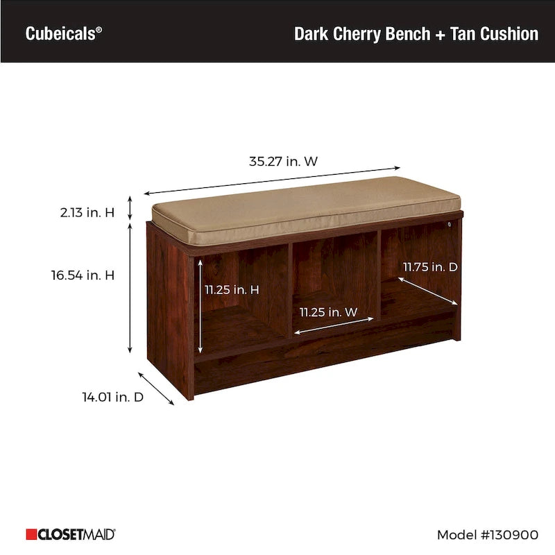 Banc de rangement 3 cubes avec coussin beige