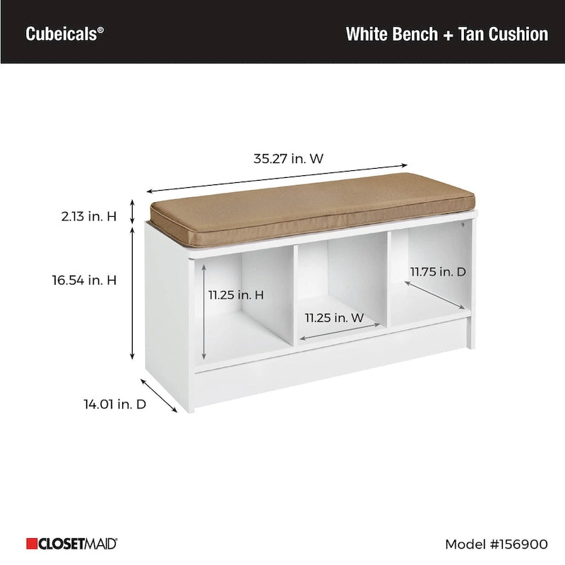 Banc de rangement 3 cubes avec coussin beige