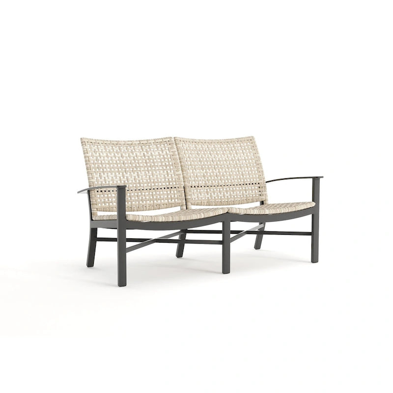 Causeuse Jasper en étain texturé et tissu tressé hêtre