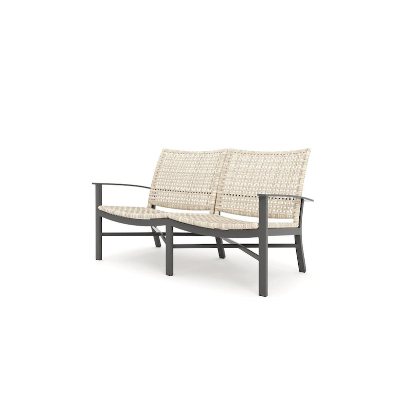 Causeuse Jasper en étain texturé et tissu tressé hêtre