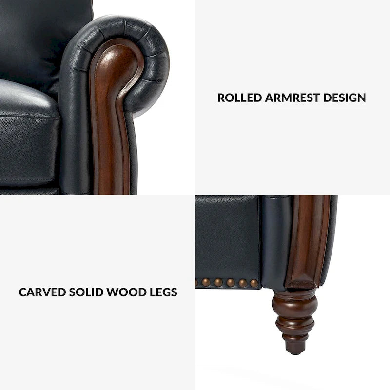 Canapé traditionnel en cuir véritable de 84 po avec pieds en bois sculpté
