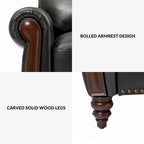 Canapé traditionnel en cuir véritable de 84 po avec pieds en bois sculpté
