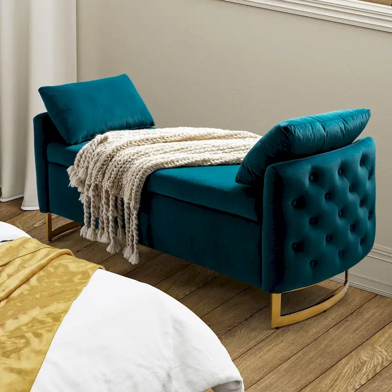 Banc de rangement capitonné Robert avec plateau relevable