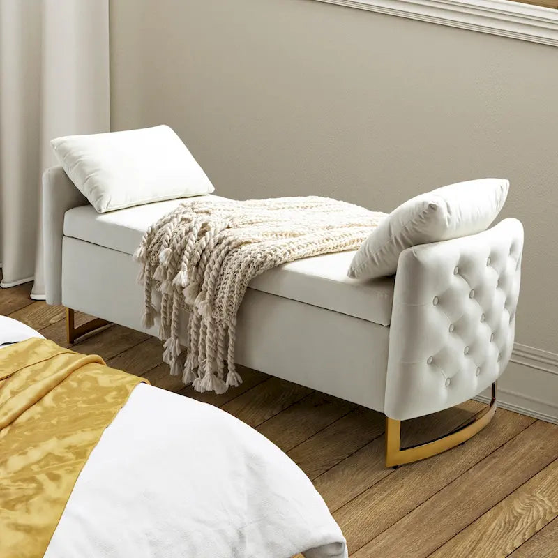 Banc de rangement capitonné Robert avec plateau relevable