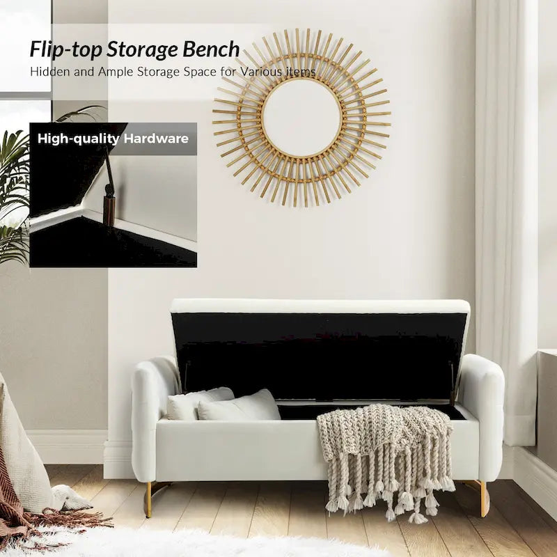 Banc de rangement capitonné Robert avec plateau relevable