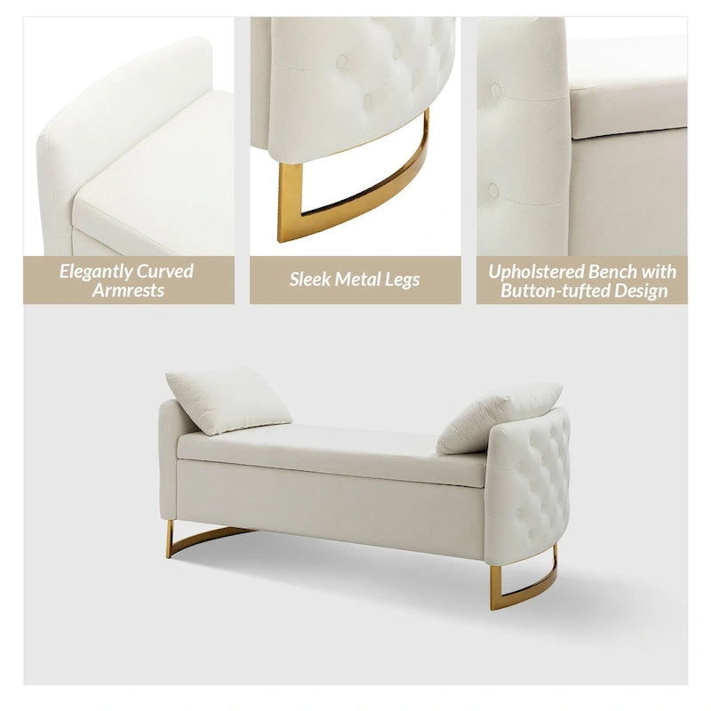 Banc de rangement capitonné Robert avec plateau relevable