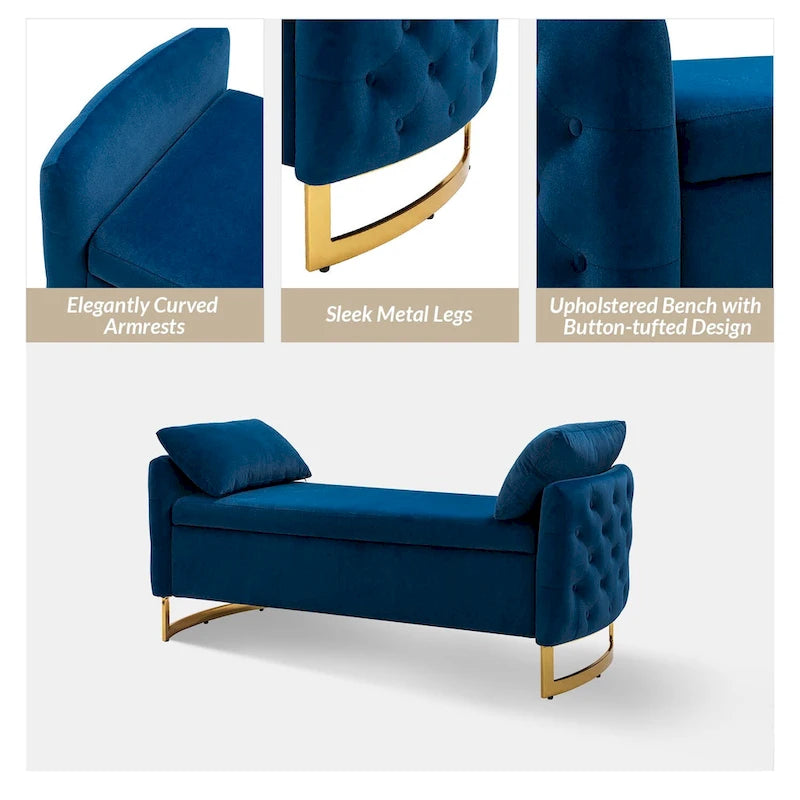 Banc de rangement capitonné Robert avec plateau relevable