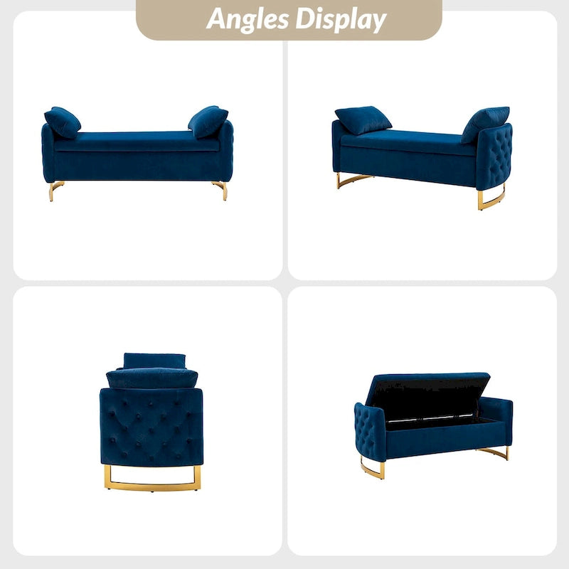 Banc de rangement capitonné Robert avec plateau relevable