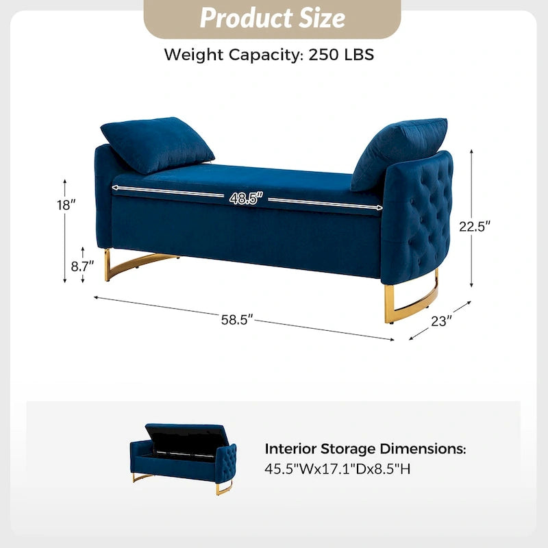 Banc de rangement capitonné Robert avec plateau relevable