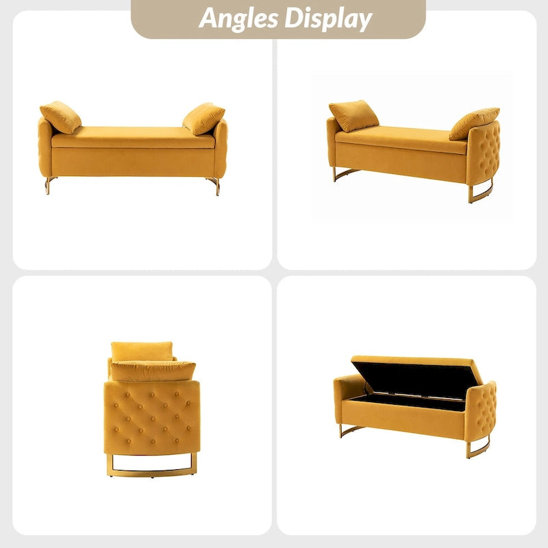 Banc de rangement capitonné Robert avec plateau relevable