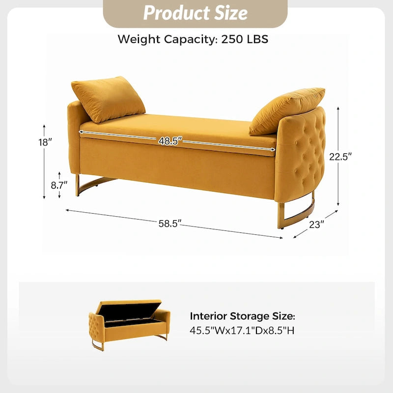 Banc de rangement capitonné Robert avec plateau relevable