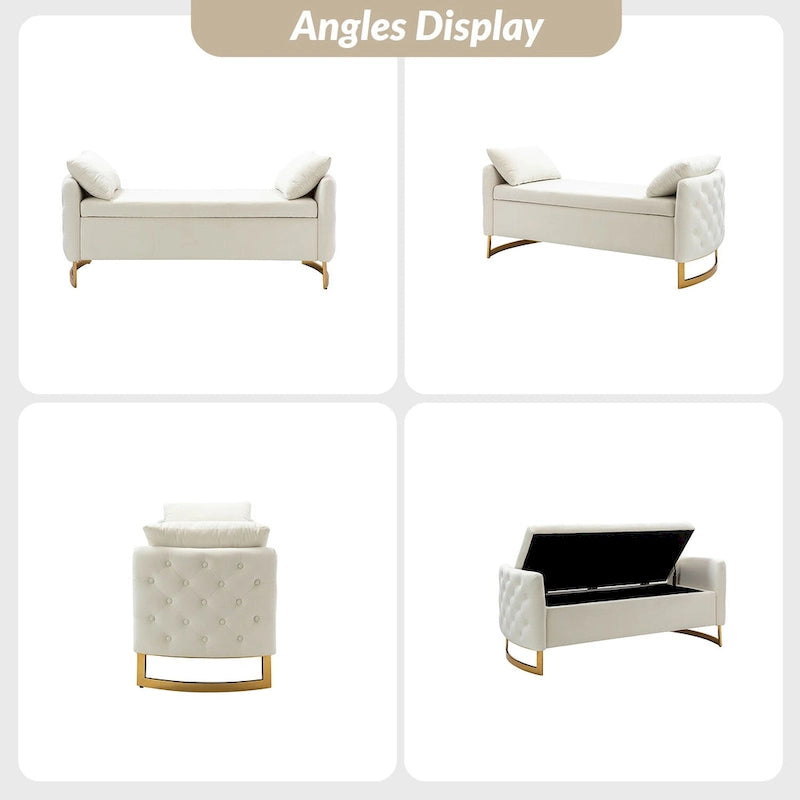 Banc de rangement capitonné Robert avec plateau relevable
