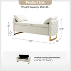 Banc de rangement capitonné Robert avec plateau relevable